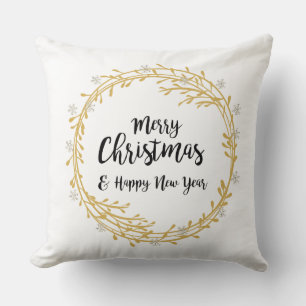 クリスマスリースと銀のグリッター雪 クッション