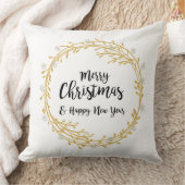 クリスマスリースと銀のグリッター雪 クッション (ブランケット)
