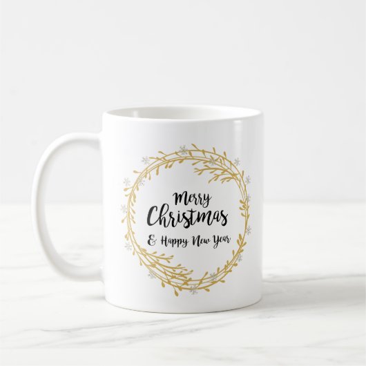 クリスマスリースと銀のグリッター雪 コーヒーマグカップ (左)