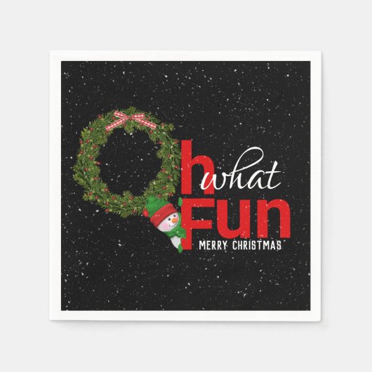 クリスマスリースと雪だるま スタンダードカクテルナプキン (正面)