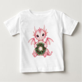クリスマスリースのかわいいピンクの赤ちゃんドラゴン キッズ ベビーTシャツ