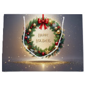 クリスマスリースのギフトバッグ ラージペーパーバッグ (正面)