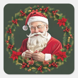 クリスマスリースのサンタクロース スクエアシール