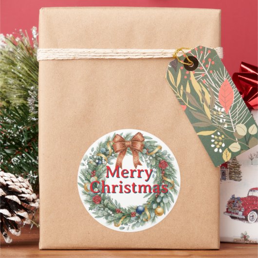 クリスマスリースのステッカーとシーラー ラウンドシール (クリスマス)