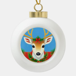 クリスマスリースのトナカイ セラミックボールオーナメント
