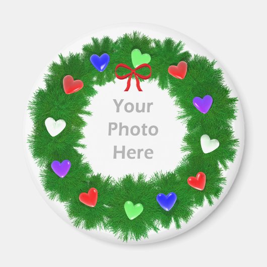 クリスマスリースのハート写真 マグネット (正面)