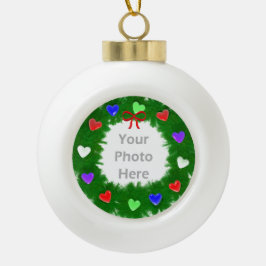クリスマスリースのハート セラミックボールオーナメント