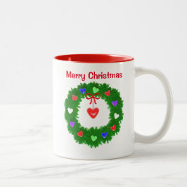クリスマスリースのハート ツートーンマグカップ