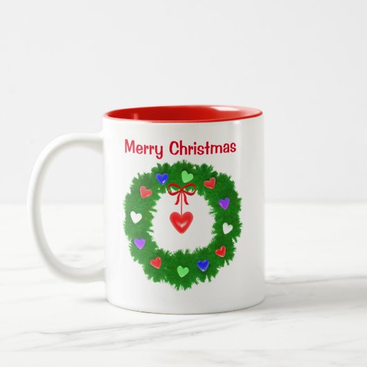 クリスマスリースのハート ツートーンマグカップ (左)