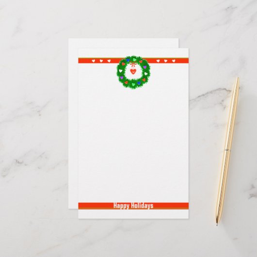 クリスマスリースのハート 便箋 (正面/裏面インサイチュ)