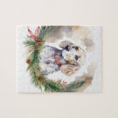 クリスマスリースのフェスティブな子犬(イングリッシュセッター) ジグソーパズル (横)
