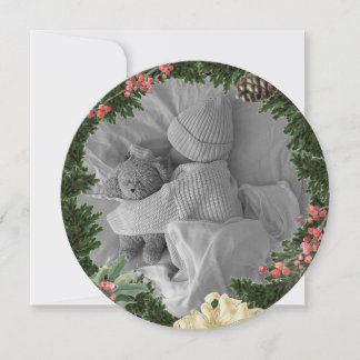 クリスマスリースのフラットホリデーカード