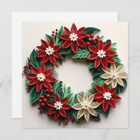 クリスマスリースのペン先のホリデーグリーティングカード シーズンカード (正面/裏面)