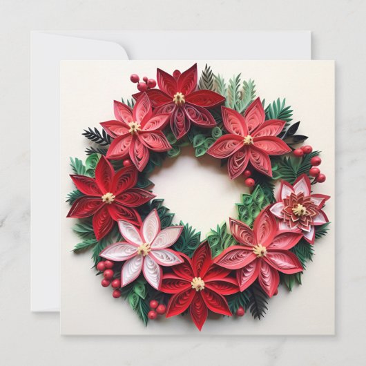 クリスマスリースのペン飾りホリデーグリーティングカード シーズンカード (正面)