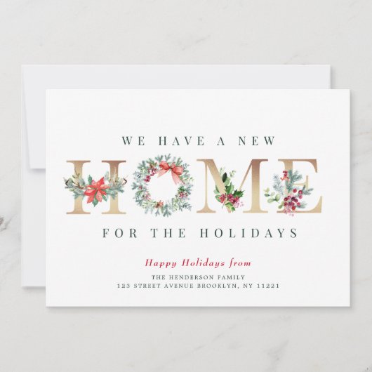 クリスマスリースのホリデーお知らせカード シーズンカード (正面)