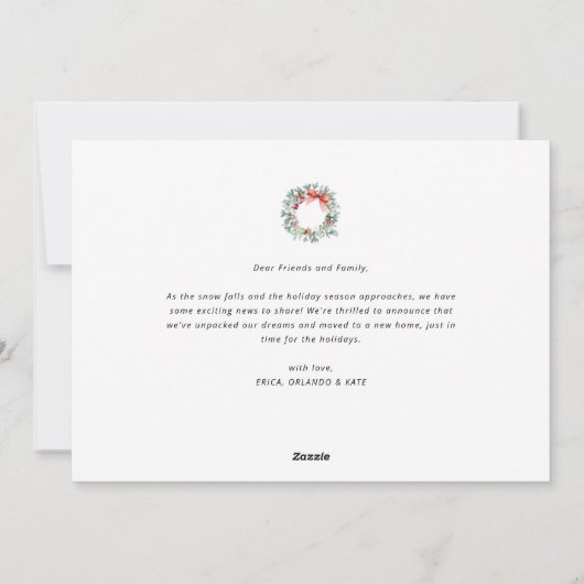 クリスマスリースのホリデーお知らせカード シーズンカード (裏面)