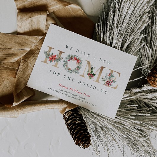クリスマスリースのホリデーお知らせカード シーズンカード