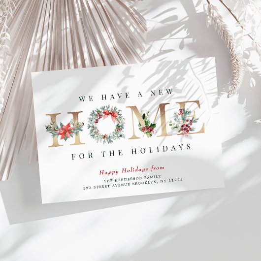 クリスマスリースのホリデーお知らせカード シーズンカード