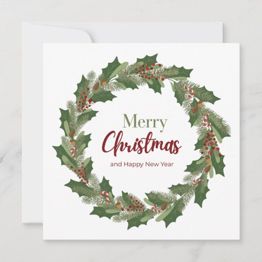 クリスマスリースのホリデーカード 招待状 (正面)