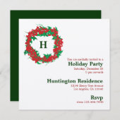 クリスマスリースのホリデーパーティー招待カード 招待状 (正面/裏面)