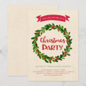 クリスマスリースのホリデーパーティー招待状 招待状 (正面/裏面)
