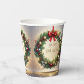 クリスマスリースのホリデー紙コップ 紙コップ (裏面)