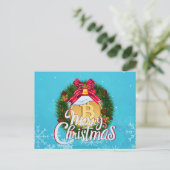 クリスマスリースの中のクリスマスビットコイン ポストカード (スタンド正面)