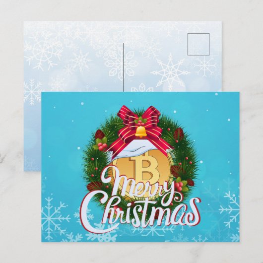 クリスマスリースの中のクリスマスビットコイン ポストカード (正面/裏面)