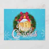 クリスマスリースの中のクリスマスビットコイン ポストカード (正面)
