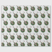 クリスマスリースの中のバク鹿 - 木の板の上 ラッピングペーパー (フラット)