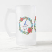 クリスマスリースの中の北欧の小人とスキーヤー フロストグラスビールジョッキ (左)