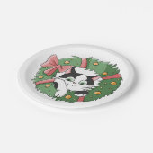 クリスマスリースの中の可愛いキャラクター猫 ペーパープレート (アングル)