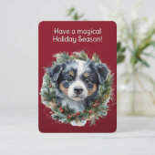 クリスマスリースの中の子犬  カード (スタンド正面)