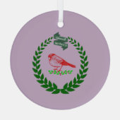 クリスマスリースの中央にいるカーディナル Cer ガラスオーナメント (裏面)