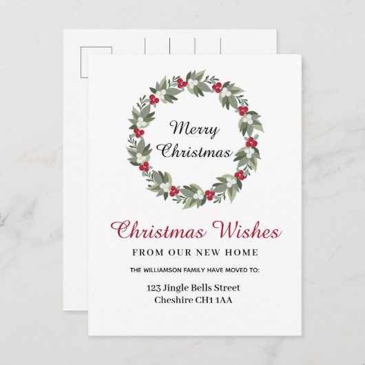 クリスマスリースの住所の変更 案内ポストカード (正面/裏面)