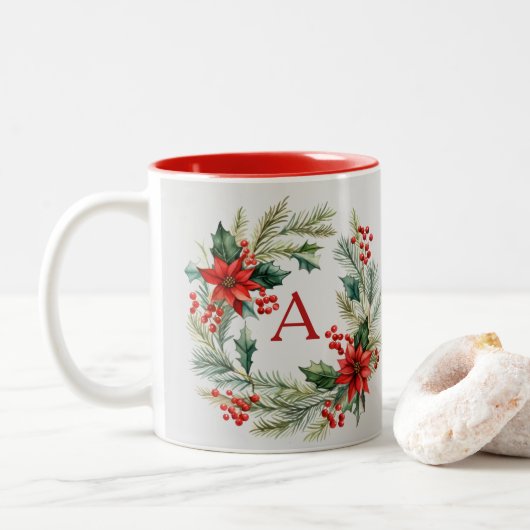 クリスマスリースの名入れコーヒーマグ ツートーンマグカップ (ドーナツ)