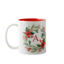 クリスマスリースの名入れコーヒーマグ