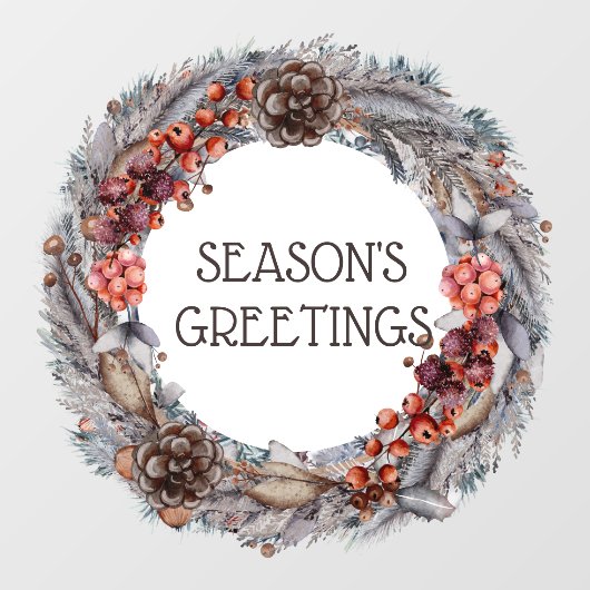 クリスマスリースの季節の挨拶 ウィンドウサイン (シート)