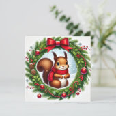 クリスマスリースの愛らしいリス シーズンカード (スタンド正面)