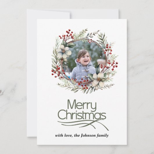 クリスマスリースの果実の花と葉写真 シーズンカード (正面)