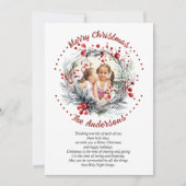 クリスマスリースの枝と赤い果実の写真 シーズンカード (正面)