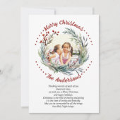 クリスマスリースの枝に緑の果実の写真 シーズンカード (正面)