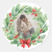 クリスマスリースの水の色のカスタム写真 ラウンドシール (正面)