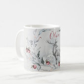 クリスマスリースの水彩ウッドランドディアー コーヒーマグカップ (正面左)