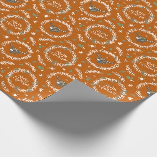 クリスマスリースの焼きオレンジのロングウブル ラッピングペーパー (角)