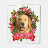 クリスマスリースの犬の写真 セラミックオーナメント (左)