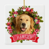 クリスマスリースの犬の写真 セラミックオーナメント (裏面)