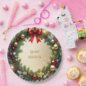 クリスマスリースの祭典 ホリデー紙皿 ペーパープレート (パーティー)
