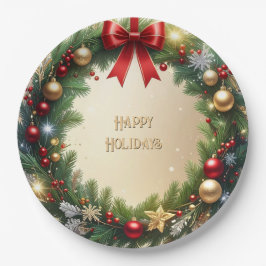クリスマスリースの祭典 ホリデー紙皿 ペーパープレート