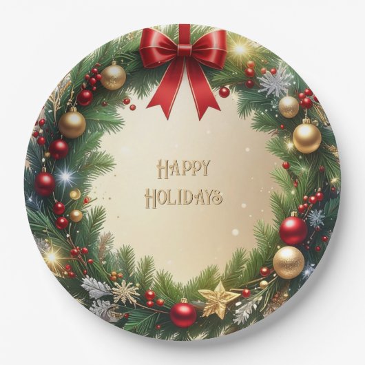 クリスマスリースの祭典 ホリデー紙皿 ペーパープレート (正面)